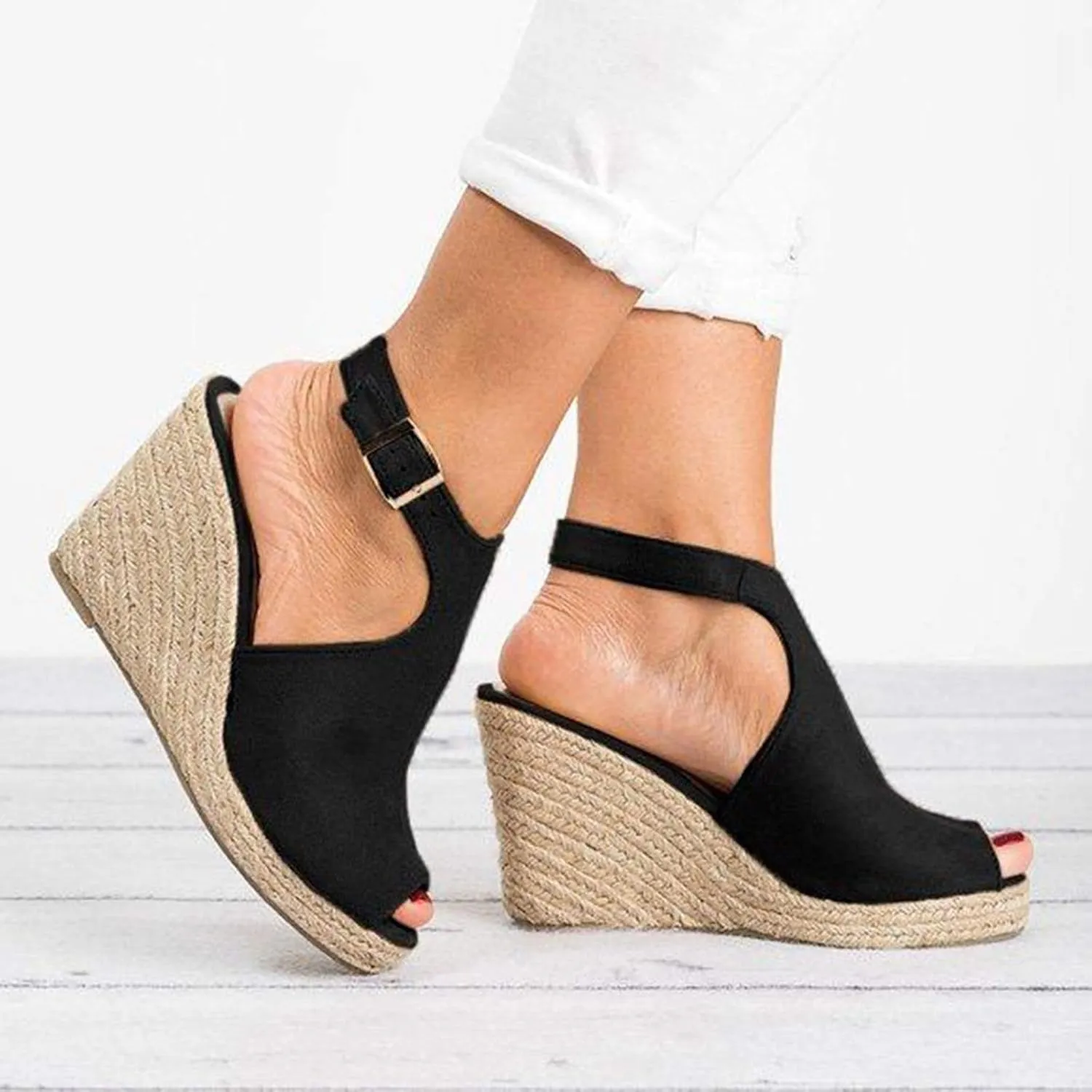 Cathalem Summer Sandals for Women 2024, Womens Espadrille Wedge Sandals Open Toe Ankle Strap Buckle Platform Sandals