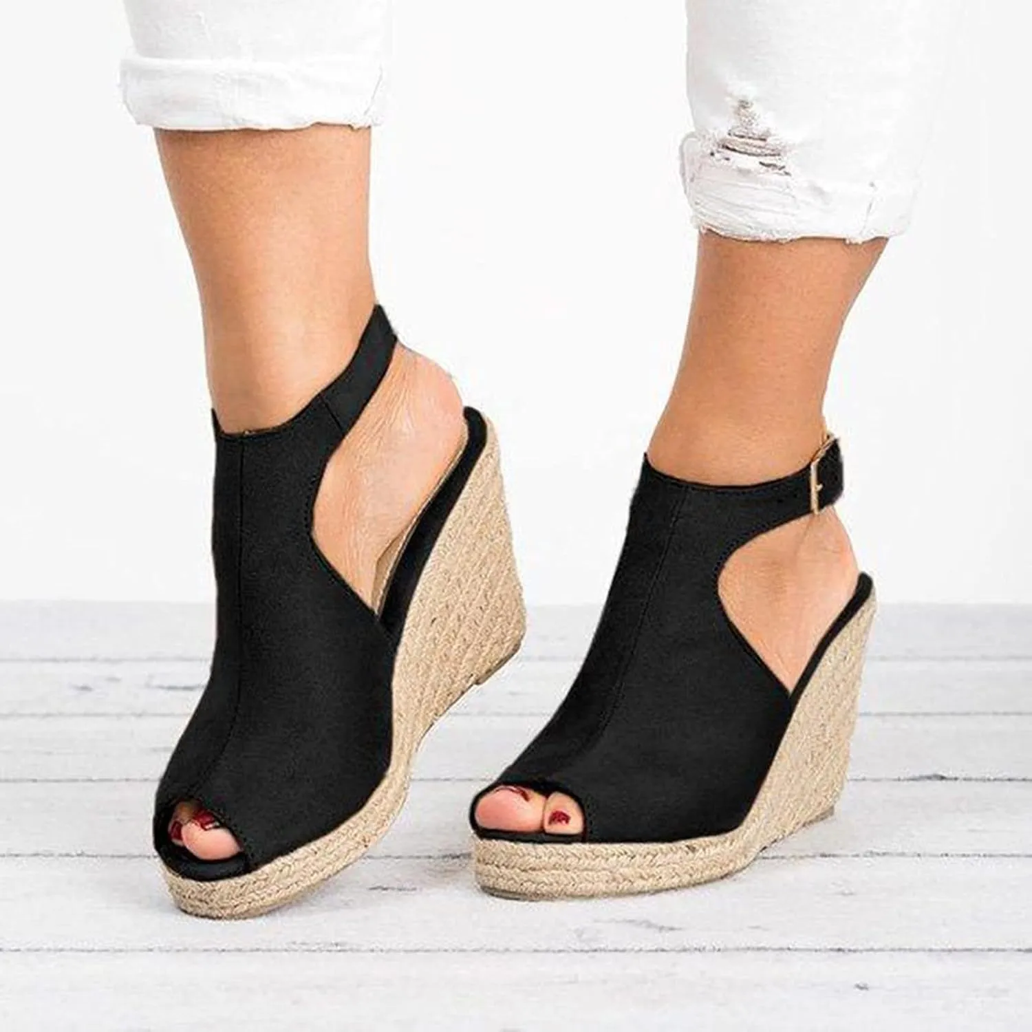 Cathalem Summer Sandals for Women 2024, Womens Espadrille Wedge Sandals Open Toe Ankle Strap Buckle Platform Sandals