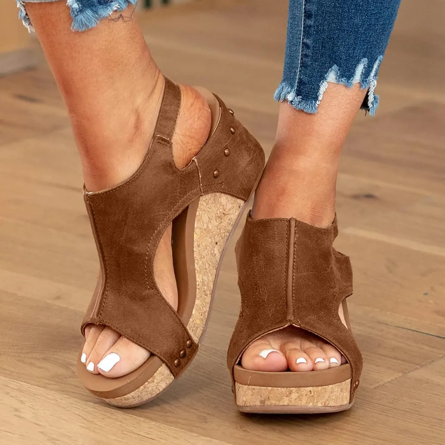 Cathalem Summer Sandals for Women 2024, Womens Open Toe Espadrilles Platform Sandals Buckle Ankle Strap Wedge Sandals