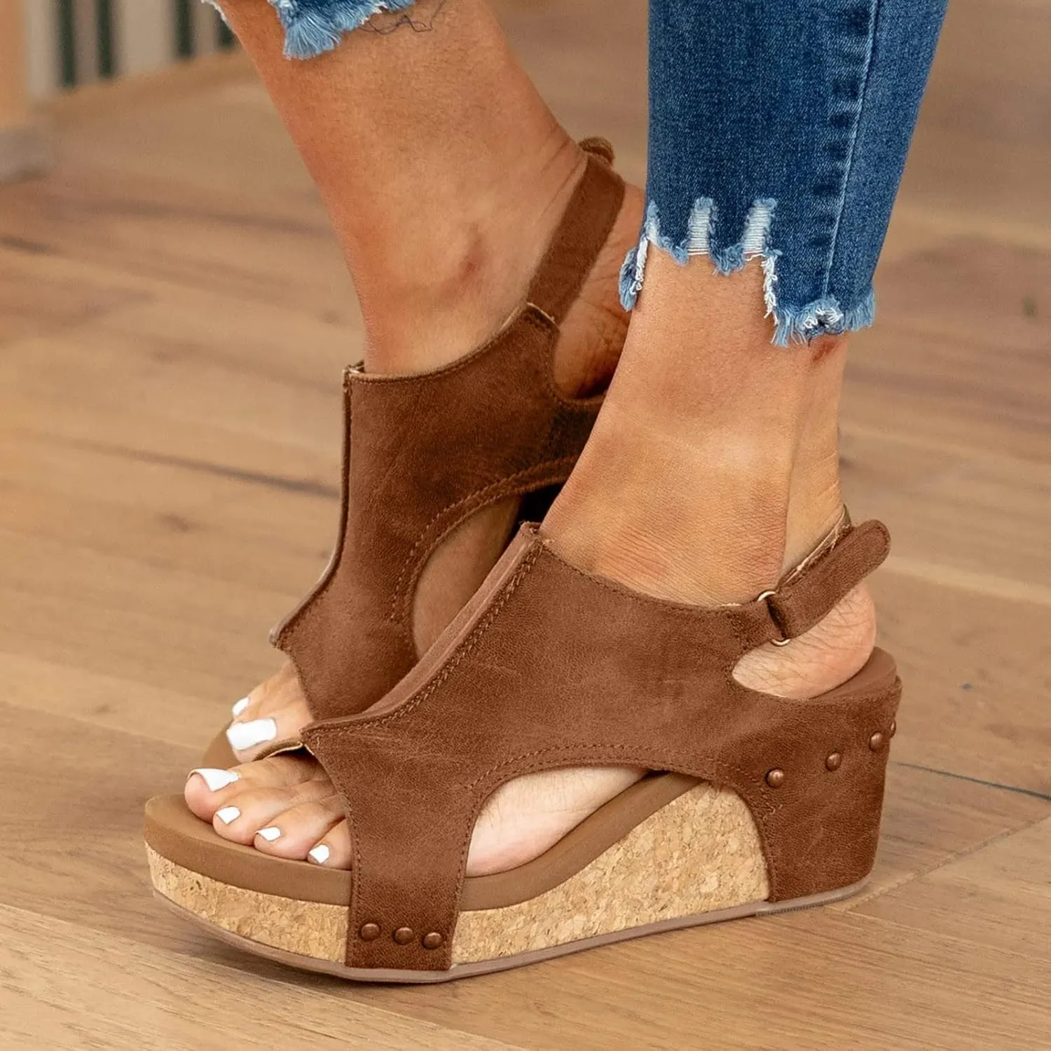 Cathalem Summer Sandals for Women 2024, Womens Open Toe Espadrilles Platform Sandals Buckle Ankle Strap Wedge Sandals