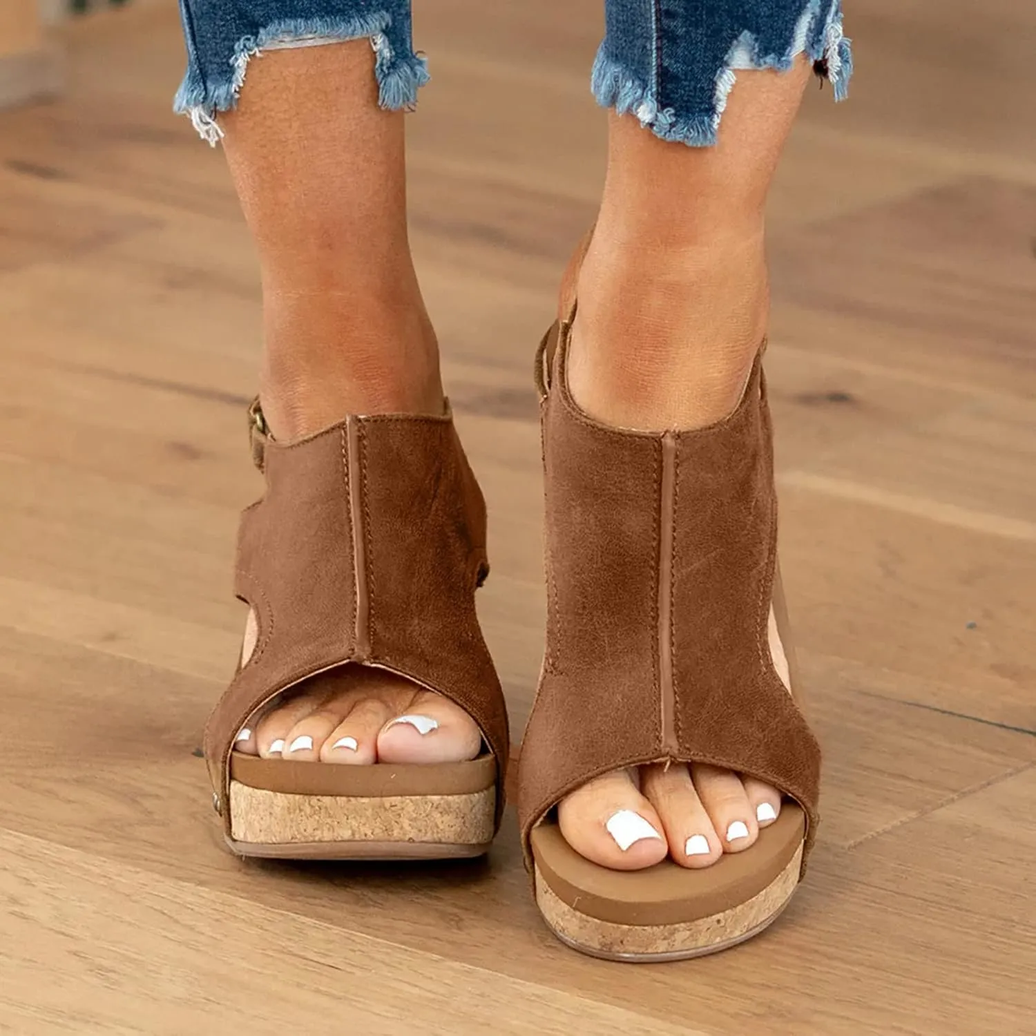 Cathalem Summer Sandals for Women 2024, Womens Open Toe Espadrilles Platform Sandals Buckle Ankle Strap Wedge Sandals