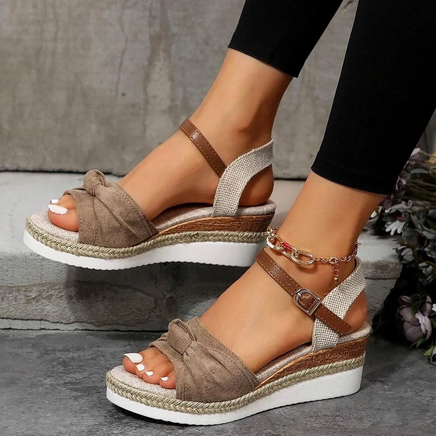 Cathalem Wedge Sandals for Women Open Toe Ankle Strap Platform Sandals Casual Strappy Low Wedges Slip on Sandals