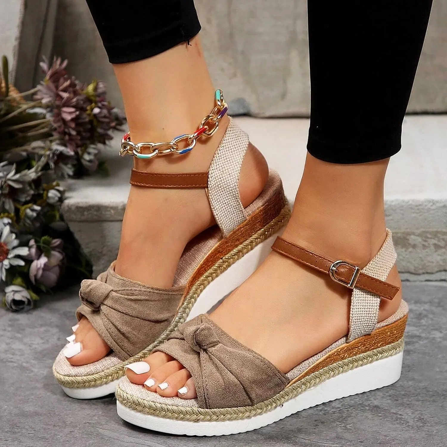 Cathalem Wedge Sandals for Women Open Toe Ankle Strap Platform Sandals Casual Strappy Low Wedges Slip on Sandals