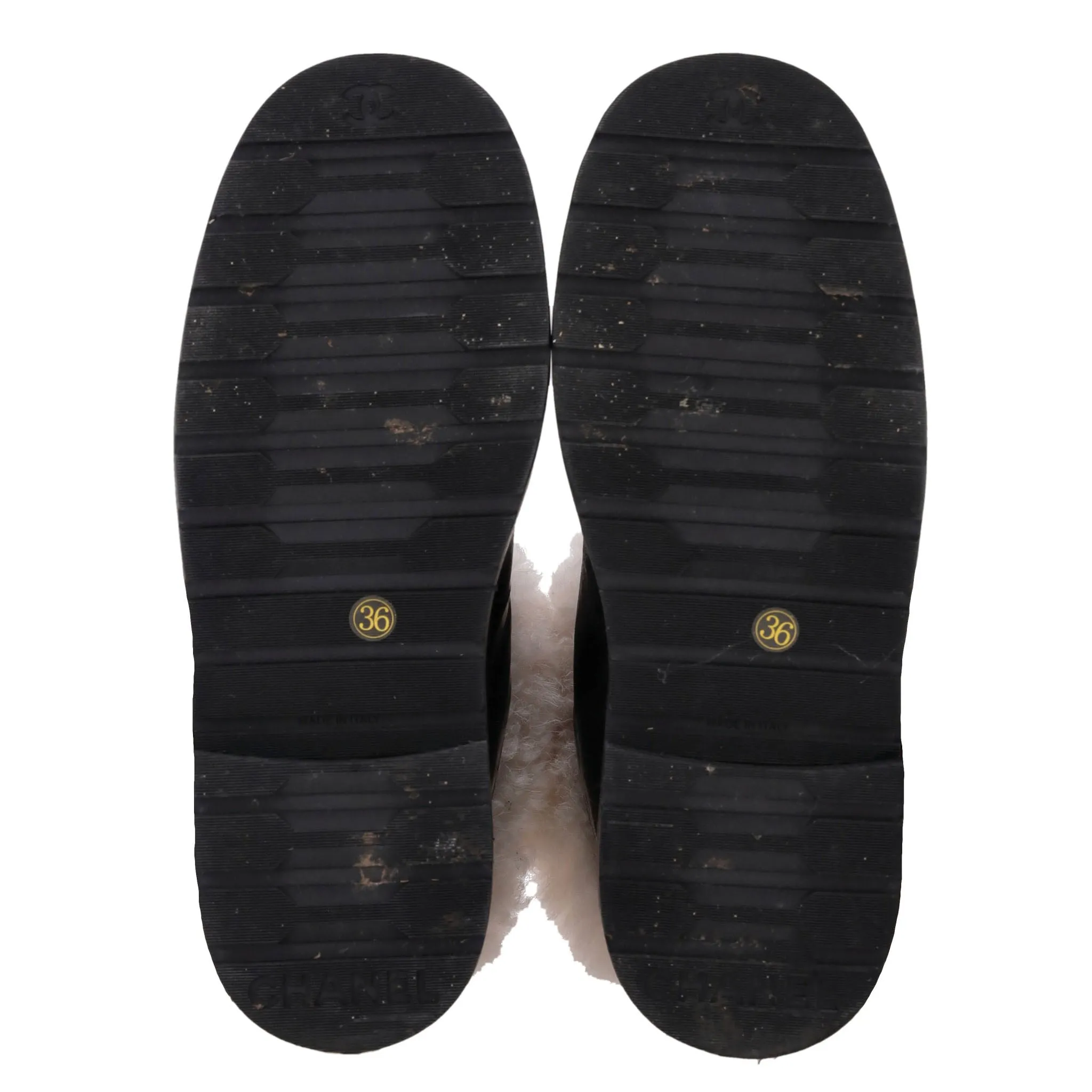 Chanel 'CC' Logo Lambskin & Shearing Ankle Boots. Size 36