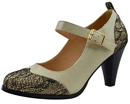 Chase & Chloe Dora-2 Tone Mary Jane Pumps Gold Glitter/Cream