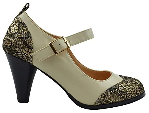 Chase & Chloe Dora-2 Tone Mary Jane Pumps Gold Glitter/Cream