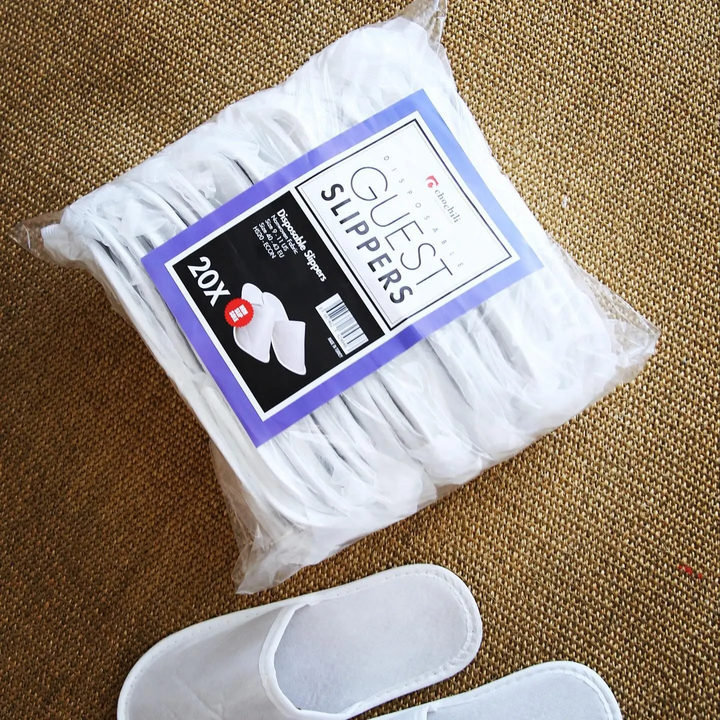 Chochili 200 Pairs Fabric Packed Non-Woven Disposable Hotel Slippers for Airbnb Spa Wedding Guests Adult Men Women Size 10-11, White