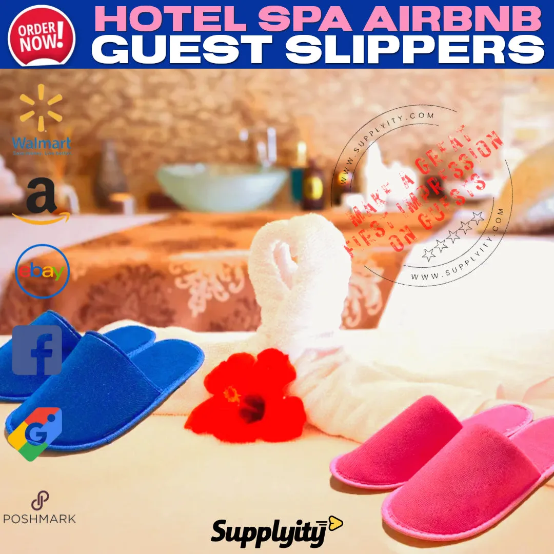 Chochili Blue 10 Pairs Fabric Packed Terry Cotton Disposable Hotel Slippers for Airbnb Spa Wedding Guests Adult Men Women Size 10-11