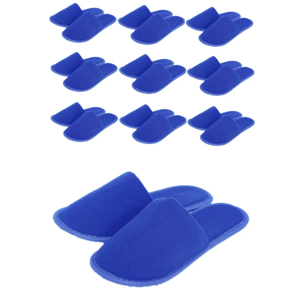 Chochili Blue 10 Pairs Fabric Packed Terry Cotton Disposable Hotel Slippers for Airbnb Spa Wedding Guests Adult Men Women Size 10-11