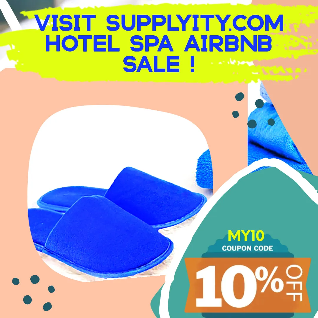 Chochili Blue 10 Pairs Fabric Packed Terry Cotton Disposable Hotel Slippers for Airbnb Spa Wedding Guests Adult Men Women Size 10-11