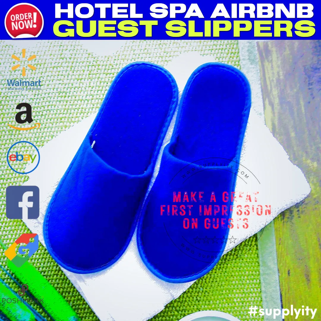 Chochili Blue 10 Pairs Fabric Packed Terry Cotton Disposable Hotel Slippers for Airbnb Spa Wedding Guests Adult Men Women Size 10-11