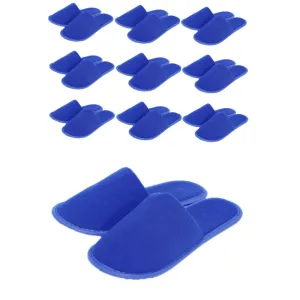 Chochili Blue 10 Pairs Fabric Packed Terry Cotton Disposable Hotel Slippers for Airbnb Spa Wedding Guests Adult Men Women Size 10-11