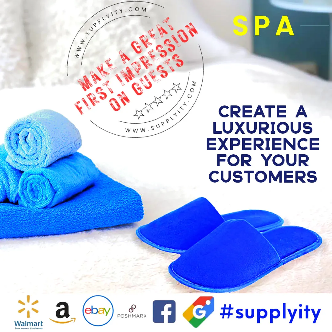Chochili Blue 10 Pairs Fabric Packed Terry Cotton Disposable Hotel Slippers for Airbnb Spa Wedding Guests Adult Men Women Size 10-11