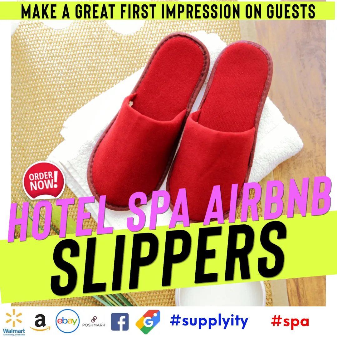 Chochili Red 10 Pairs Fabric Packed Terry Cotton Disposable Hotel Slippers for Airbnb Spa Wedding Guests Adult Men Women Size 10-11, Red