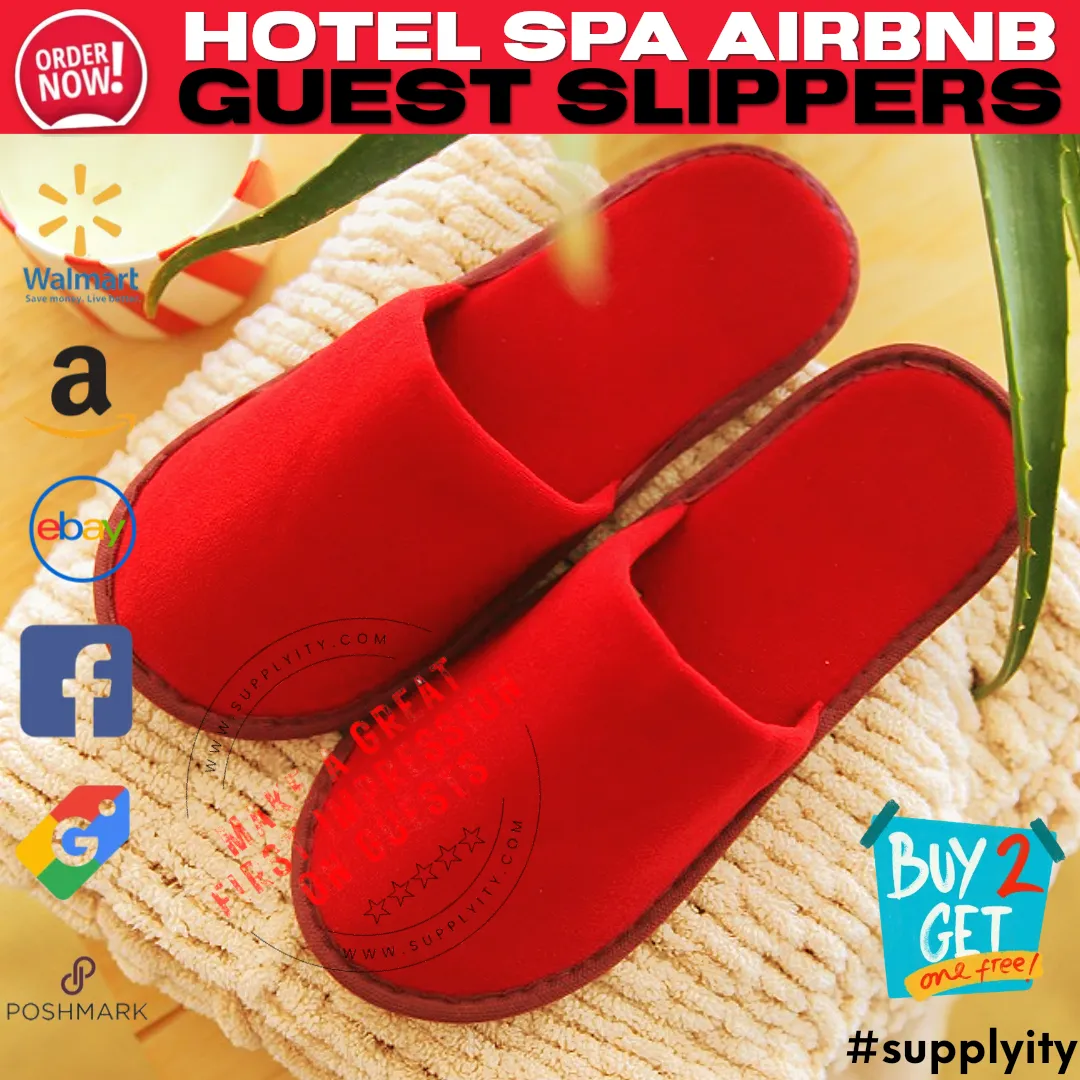 Chochili Red 10 Pairs Fabric Packed Terry Cotton Disposable Hotel Slippers for Airbnb Spa Wedding Guests Adult Men Women Size 10-11, Red