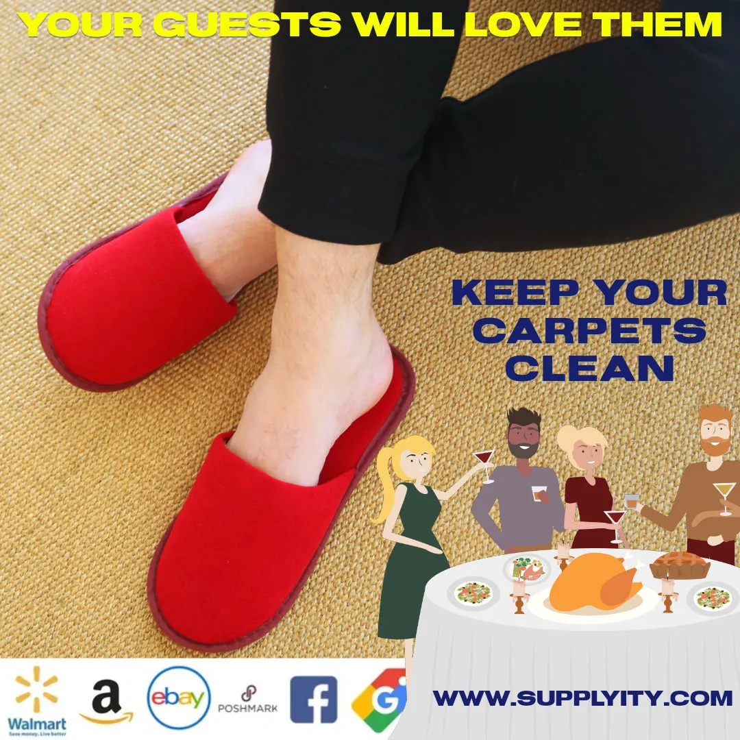 Chochili Red 10 Pairs Fabric Packed Terry Cotton Disposable Hotel Slippers for Airbnb Spa Wedding Guests Adult Men Women Size 10-11, Red