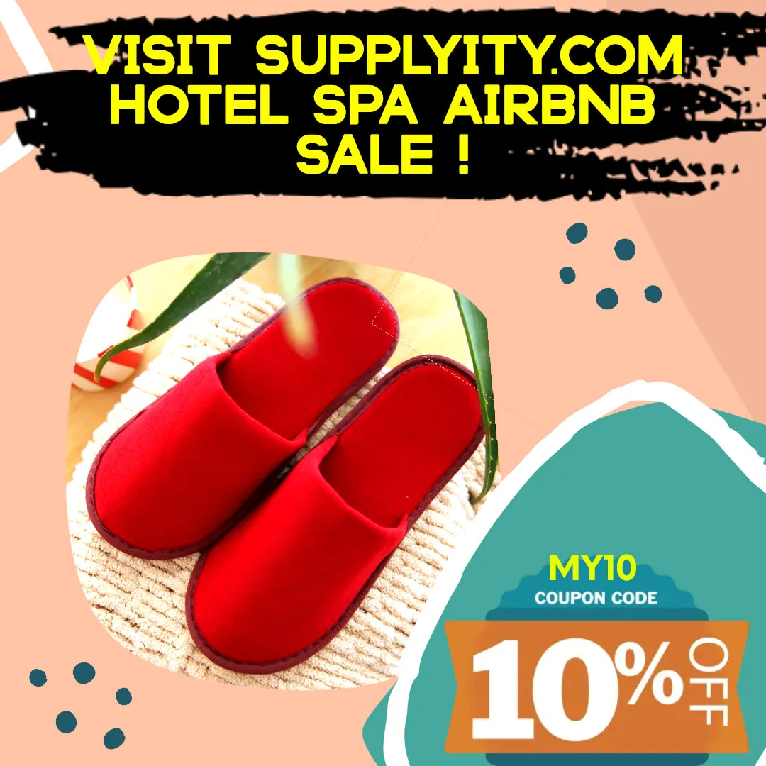Chochili Red 10 Pairs Fabric Packed Terry Cotton Disposable Hotel Slippers for Airbnb Spa Wedding Guests Adult Men Women Size 10-11, Red