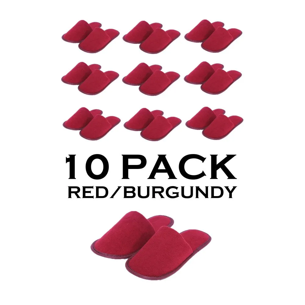 Chochili Red 10 Pairs Fabric Packed Terry Cotton Disposable Hotel Slippers for Airbnb Spa Wedding Guests Adult Men Women Size 10-11, Red