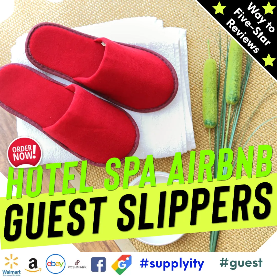 Chochili Red 10 Pairs Fabric Packed Terry Cotton Disposable Hotel Slippers for Airbnb Spa Wedding Guests Adult Men Women Size 10-11, Red