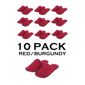 Chochili Red 10 Pairs Fabric Packed Terry Cotton Disposable Hotel Slippers for Airbnb Spa Wedding Guests Adult Men Women Size 10-11, Red