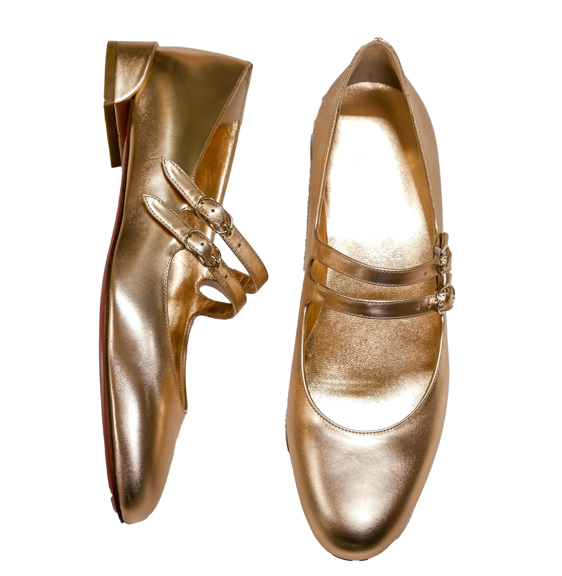 Christian Louboutin Women's leather Metallic Rose Mary Jane Flats 40% OFF