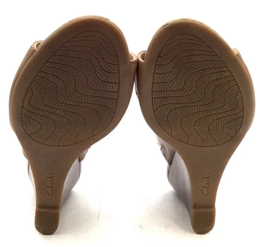 Clarks Women's Tan Wedge Slingback Heels - Size 7.5