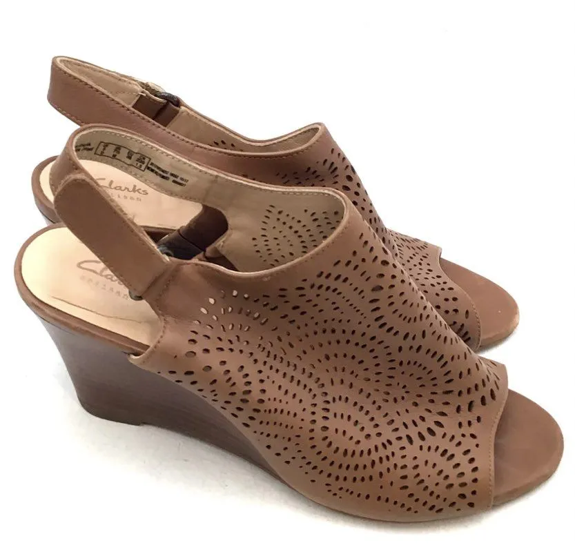 Clarks Women's Tan Wedge Slingback Heels - Size 7.5