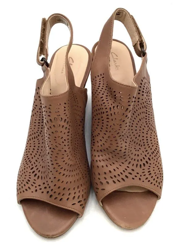 Clarks Women's Tan Wedge Slingback Heels - Size 7.5