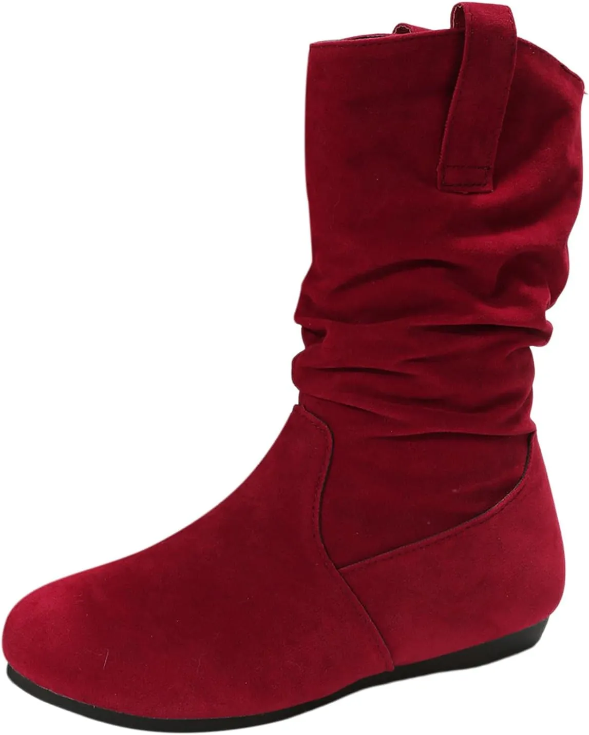 Combat Boots Womens Suede Flats Mid Calf Boots Pleated Thigh High Boots Pull On Winter Winter Warm Bootie