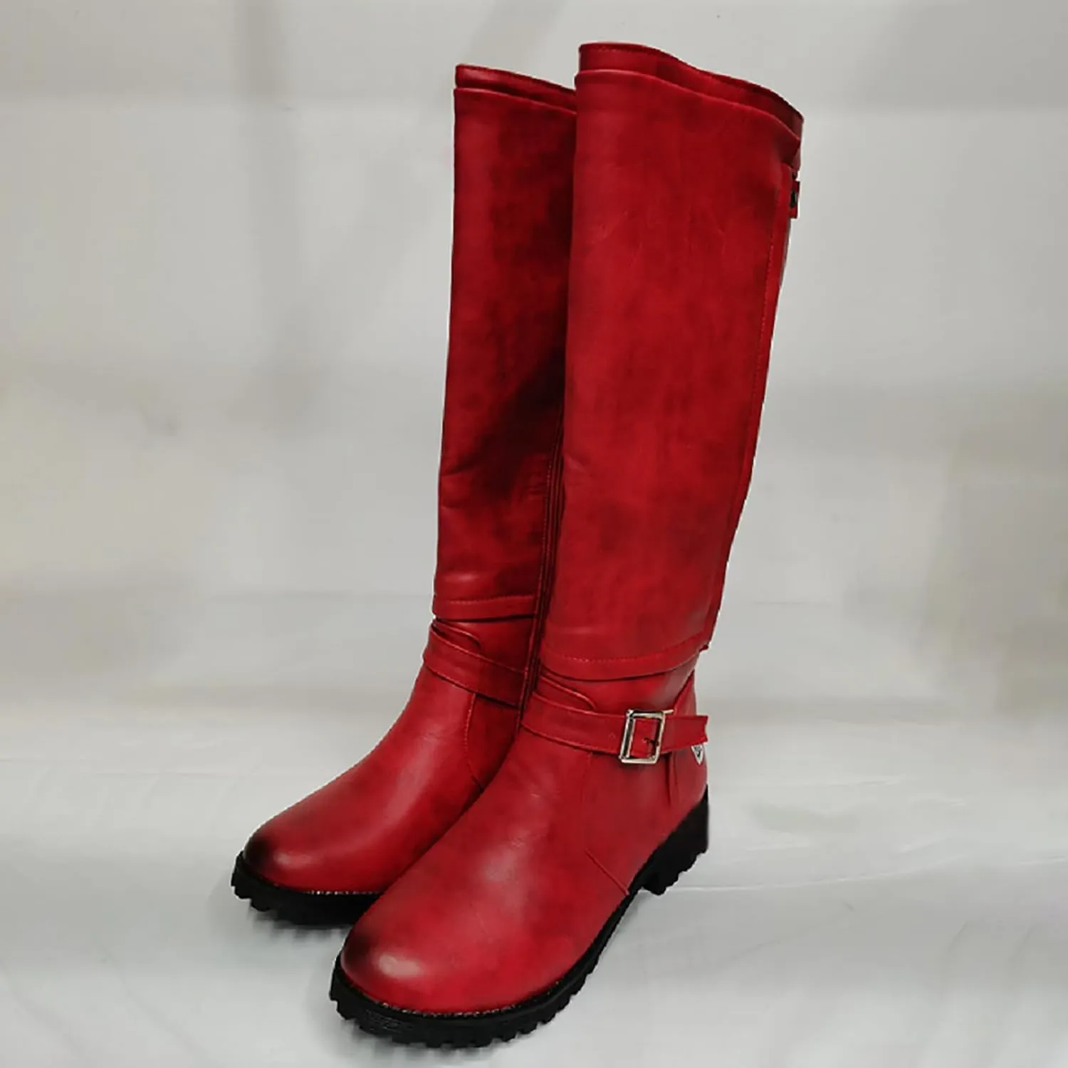 Combat Boots Womens Women's Retro Zipper Fall And Winter Long Boots Cowboy Chunky Heel Buckle Belt Knee High Boots