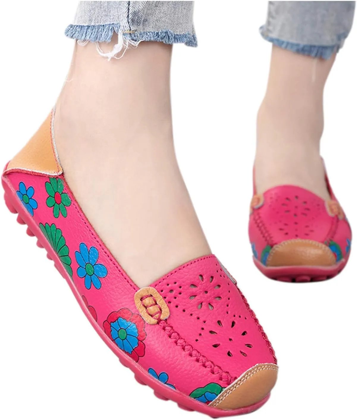 Comfortable Dressy Flats Shoes for Women Leather Flat Casual Printed Women's Loafers Single Womens Pointed Toe Flats Knit