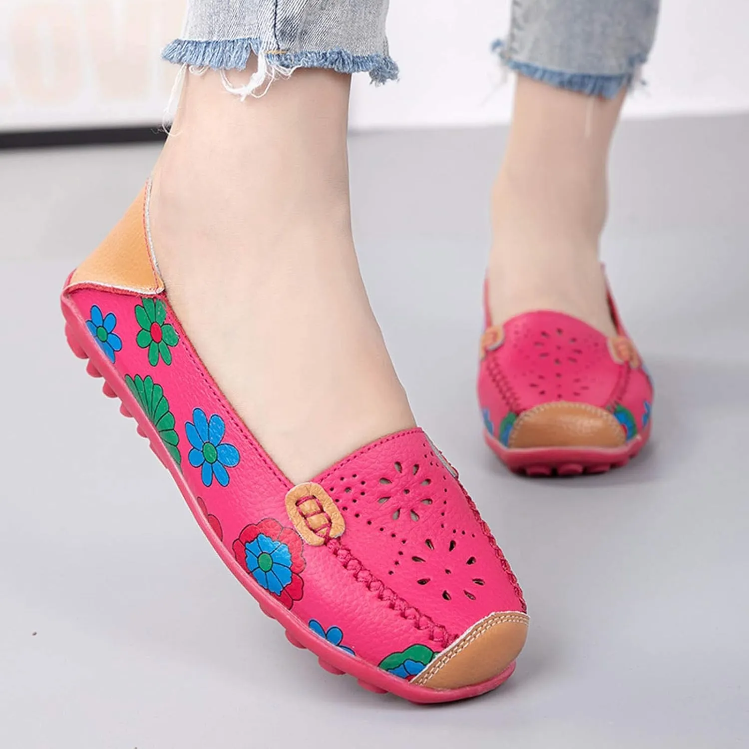 Comfortable Dressy Flats Shoes for Women Leather Flat Casual Printed Women's Loafers Single Womens Pointed Toe Flats Knit