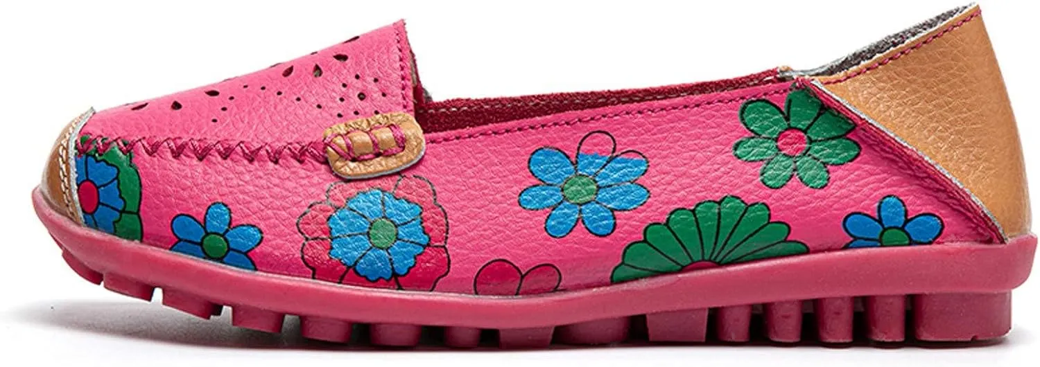 Comfortable Dressy Flats Shoes for Women Leather Flat Casual Printed Women's Loafers Single Womens Pointed Toe Flats Knit