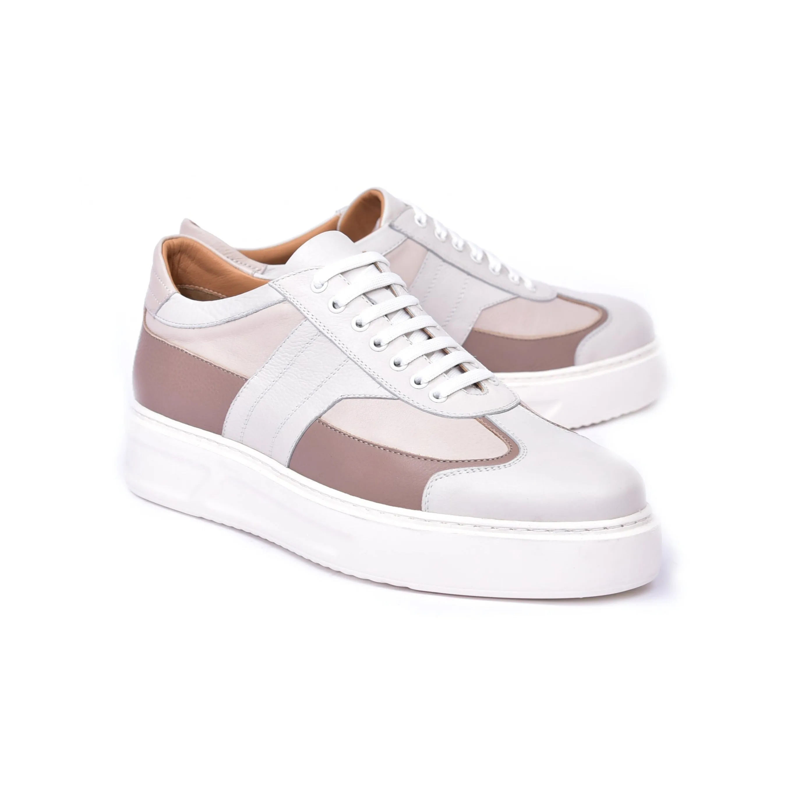 Corrente C0013015-5769 Men's Shoes Butter Combination Calf-Skin Leather Casual Sneakers (CRT1465)