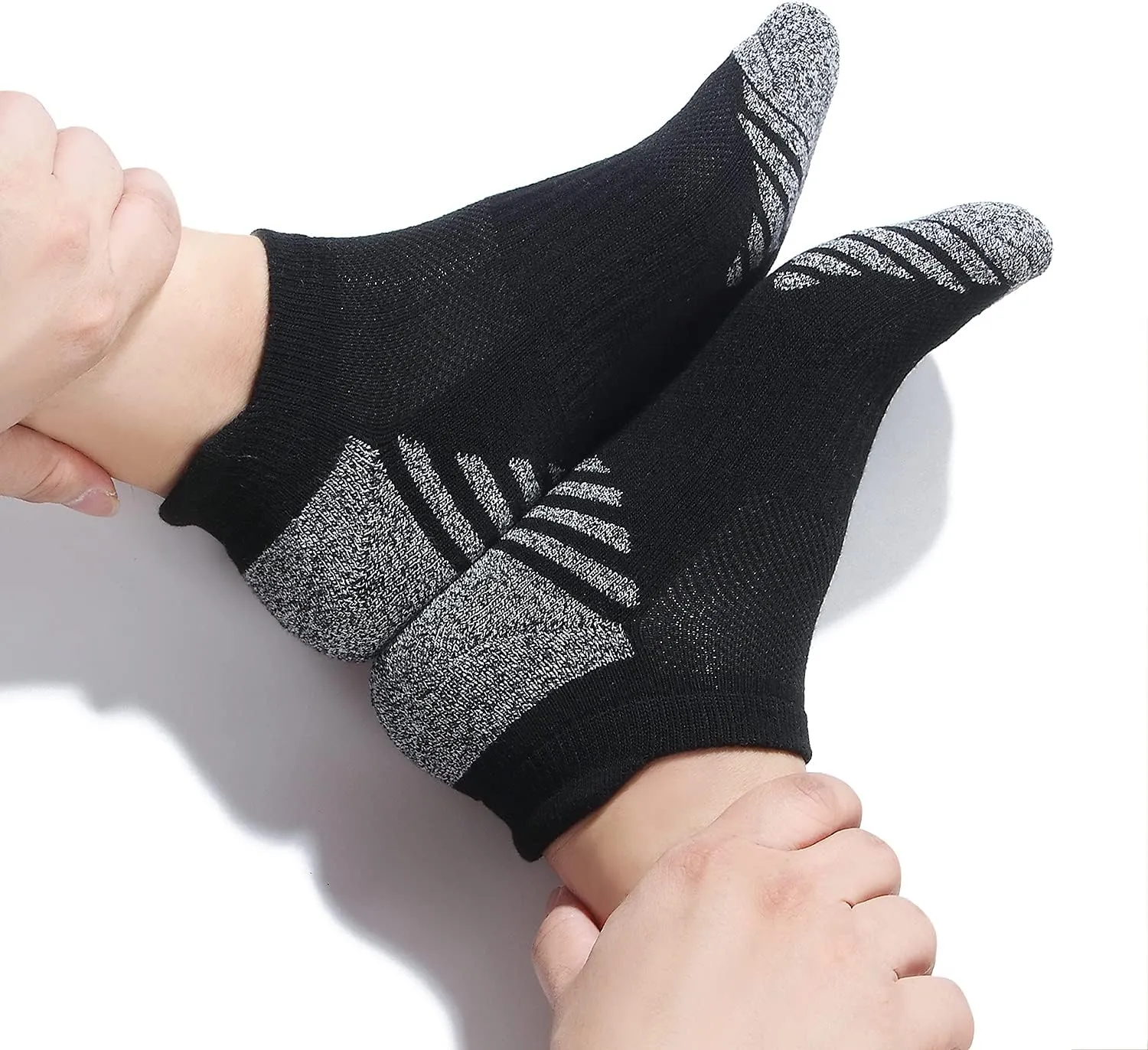 Cotton No Show Socks for Men With Heel Tab, Cushion Ankle Compression Running Athletic Low Cut Mens Sock 6 Pack