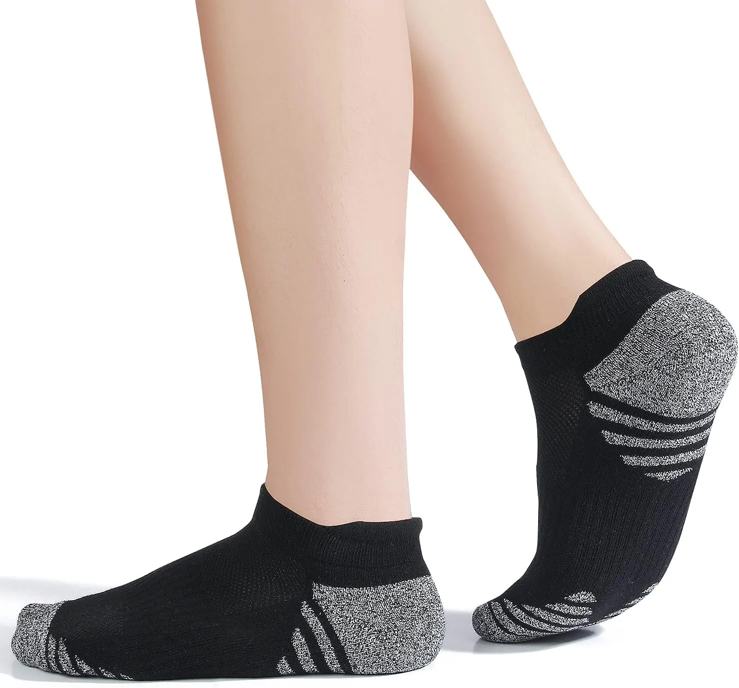 Cotton No Show Socks for Men With Heel Tab, Cushion Ankle Compression Running Athletic Low Cut Mens Sock 6 Pack