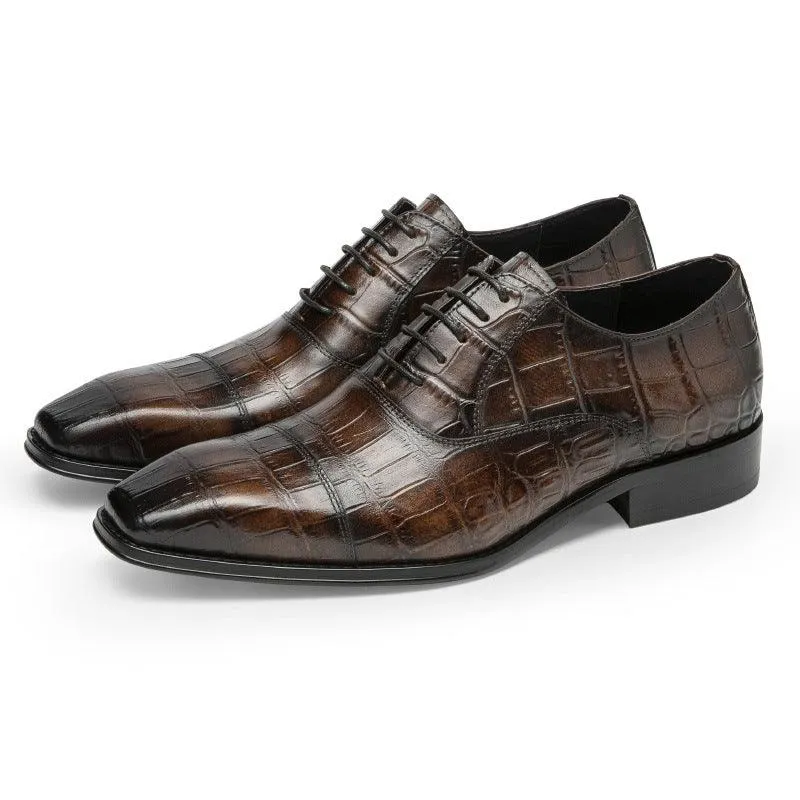 Cowhide Hand Colored Embossed Men's Shoes