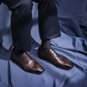 Cowhide Hand Colored Embossed Men's Shoes