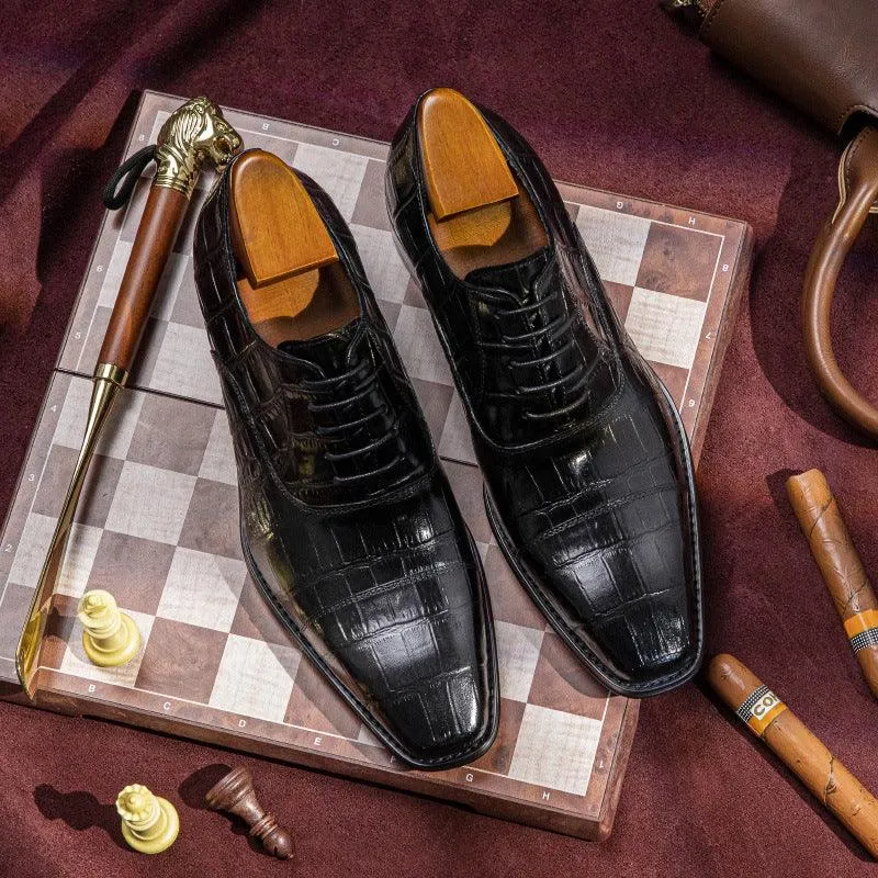 Cowhide Hand Colored Embossed Men's Shoes