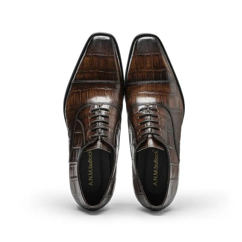 Cowhide Hand Colored Embossed Men's Shoes