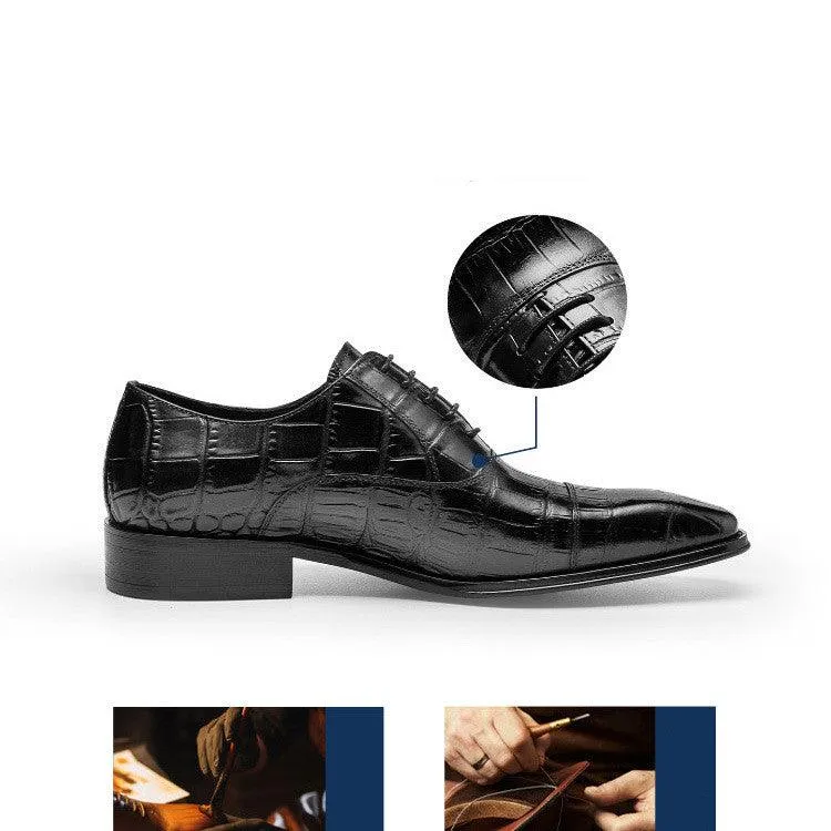 Cowhide Hand Colored Embossed Men's Shoes