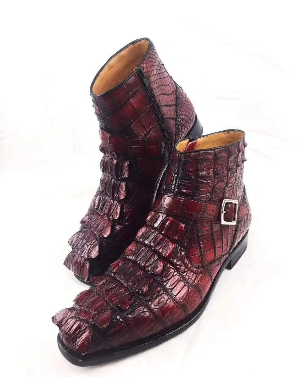 Crocodile Shoes Vintage Crocodile Bone Leather Short Booties Ankle Boots Winter Men's Martin Boots Shoes