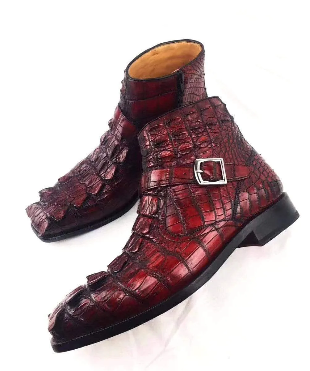 Crocodile Shoes Vintage Crocodile Bone Leather Short Booties Ankle Boots Winter Men's Martin Boots Shoes