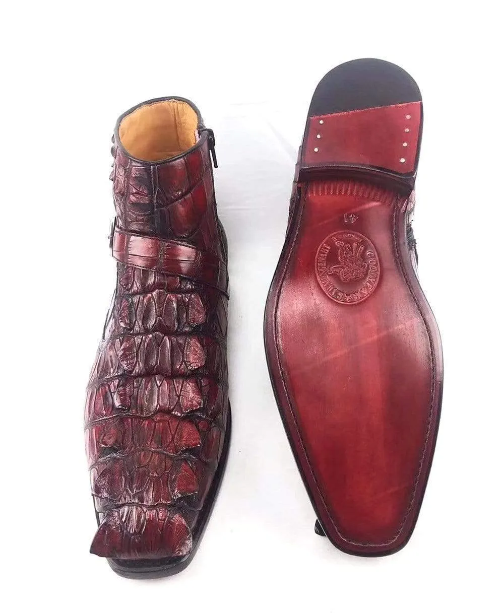 Crocodile Shoes Vintage Crocodile Bone Leather Short Booties Ankle Boots Winter Men's Martin Boots Shoes