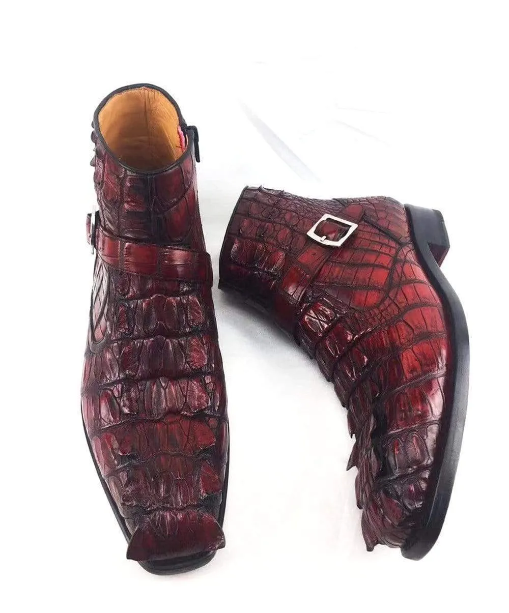 Crocodile Shoes Vintage Crocodile Bone Leather Short Booties Ankle Boots Winter Men's Martin Boots Shoes