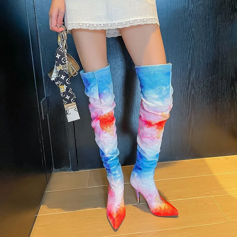 Crystal Rhinestone Over The Knee Boots