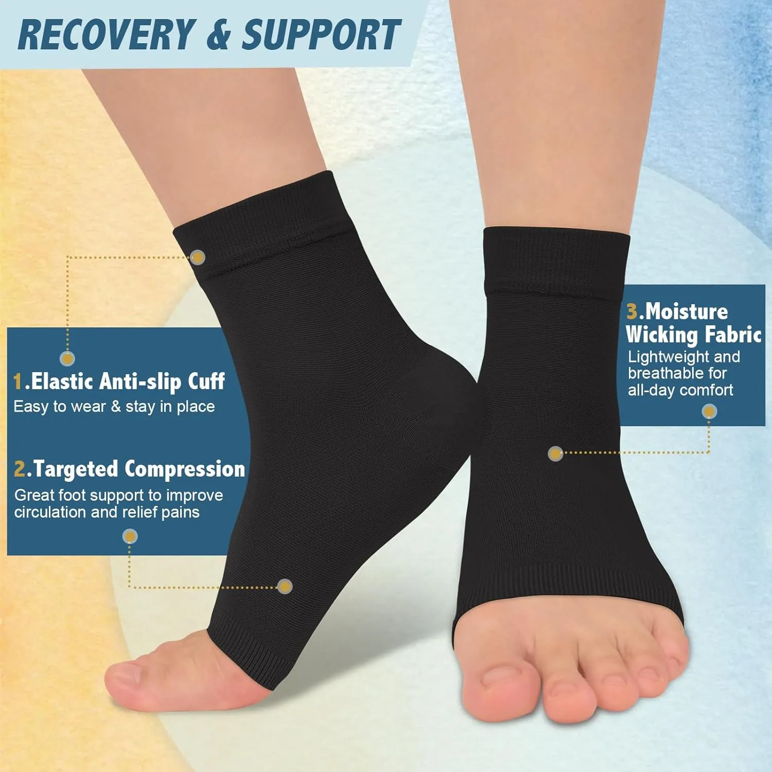 CTHH 3 Pack Plantar Fasciitis Compression Socks for Women Men (8-15mmHg) - Ankle Brace Sleeve for Sprain, Neuropathy, Support