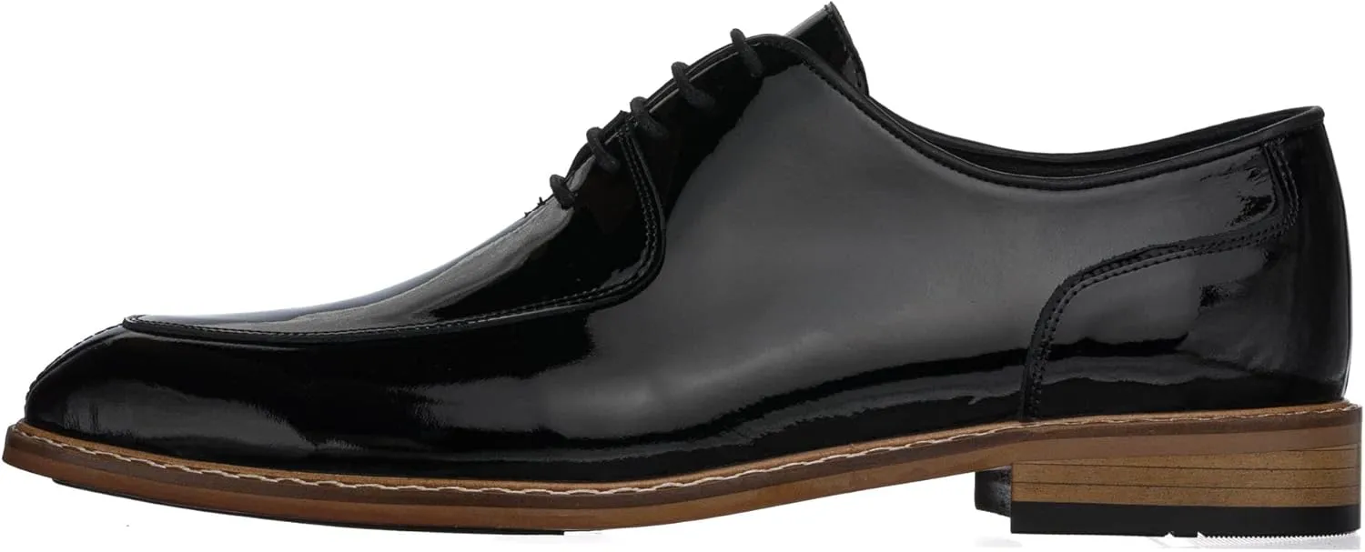 DALGALA Men's Black Patent Leather Handmade Oxford Shoes Lace up Shoes Mens Derby Shoes Formal Dress Shoes