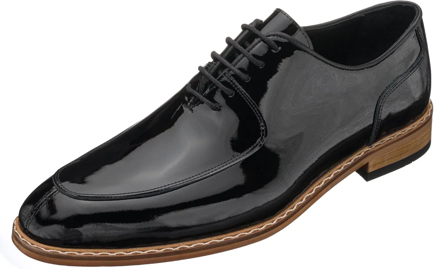 DALGALA Men's Black Patent Leather Handmade Oxford Shoes Lace up Shoes Mens Derby Shoes Formal Dress Shoes
