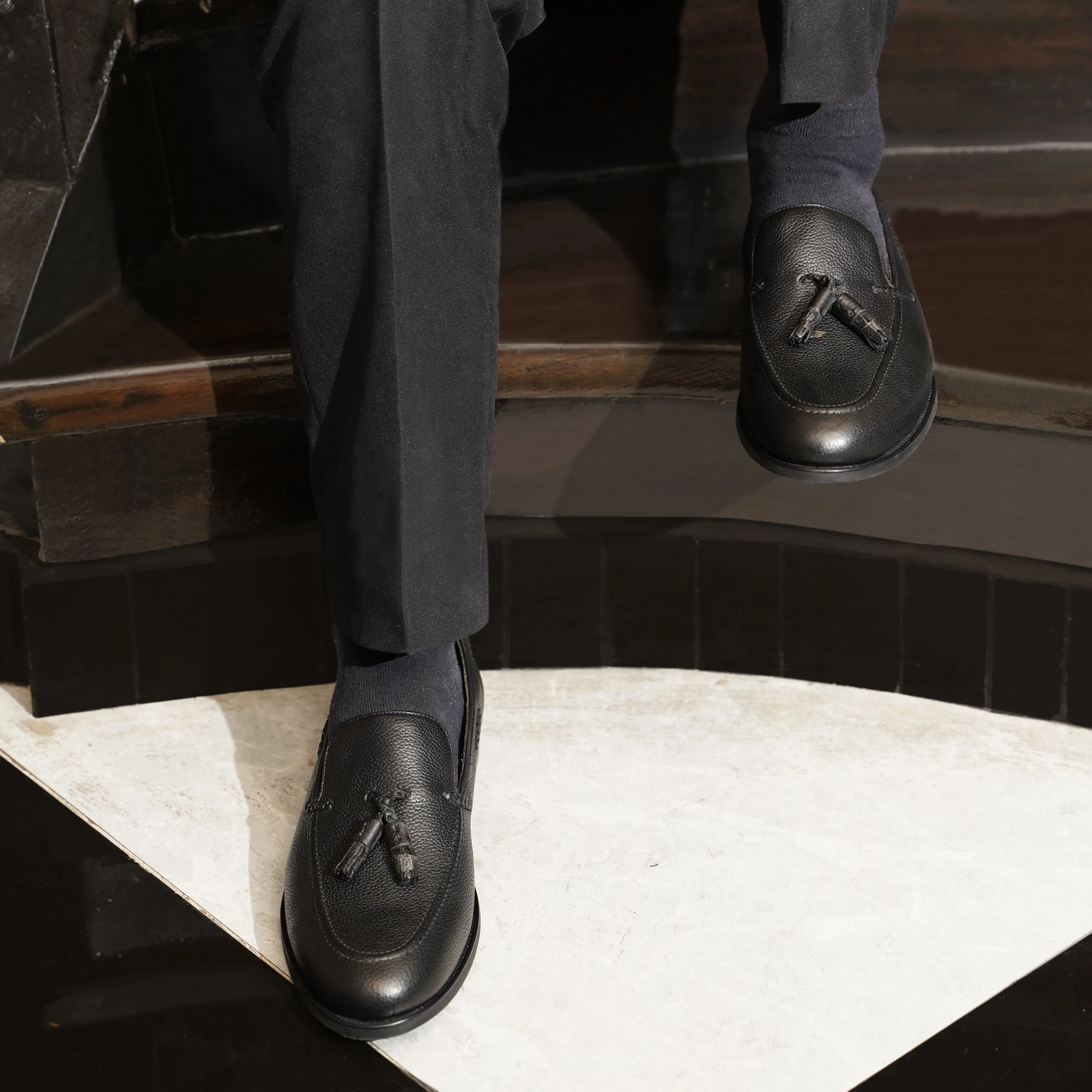 Danver - Men's Black Pebble Grain Leather Loafer